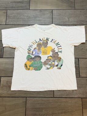 Vintage 100% Black Family Graphic T-Shirt Single Stitch Style White Tee